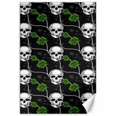 Green Roses And Skull - Romantic Halloween   Canvas 12  X 18  by ConteMonfrey