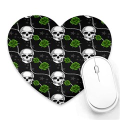 Green Roses And Skull - Romantic Halloween   Heart Mousepads by ConteMonfrey