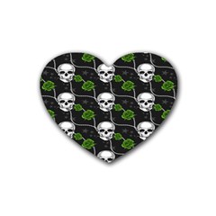 Green Roses And Skull - Romantic Halloween   Rubber Heart Coaster (4 Pack) by ConteMonfrey