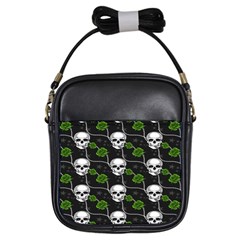 Green Roses And Skull - Romantic Halloween   Girls Sling Bag by ConteMonfrey