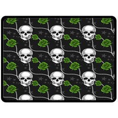 Green Roses And Skull - Romantic Halloween   Fleece Blanket (large)  by ConteMonfrey