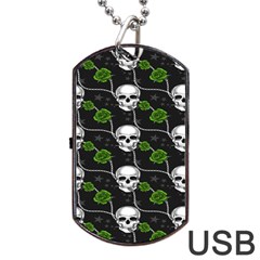 Green Roses And Skull - Romantic Halloween   Dog Tag Usb Flash (one Side) by ConteMonfrey