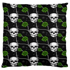 Green Roses And Skull - Romantic Halloween   Large Cushion Case (two Sides) by ConteMonfrey