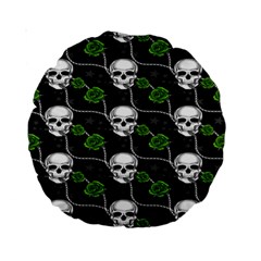 Green Roses And Skull - Romantic Halloween   Standard 15  Premium Round Cushions