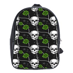 Green Roses And Skull - Romantic Halloween   School Bag (xl) by ConteMonfrey