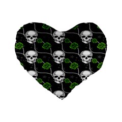 Green Roses And Skull - Romantic Halloween   Standard 16  Premium Heart Shape Cushions by ConteMonfrey