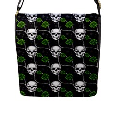 Green Roses And Skull - Romantic Halloween   Flap Closure Messenger Bag (l) by ConteMonfrey