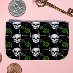 Green Roses And Skull - Romantic Halloween   Large Coin Purse by ConteMonfrey