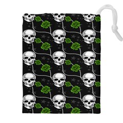 Green Roses And Skull - Romantic Halloween   Drawstring Pouch (4xl) by ConteMonfrey