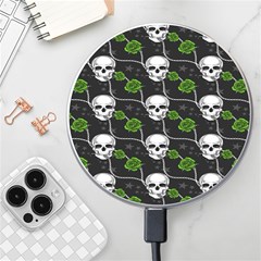 Green Roses And Skull - Romantic Halloween   Wireless Charger by ConteMonfrey