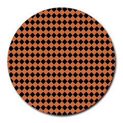 Halloween Black Orange Plaids Round Mousepads by ConteMonfrey