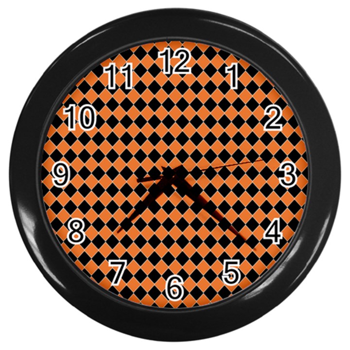 Halloween Black Orange Plaids Wall Clock (Black)