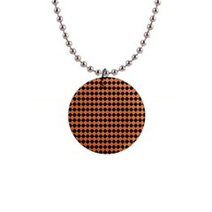 Halloween Black Orange Plaids 1  Button Necklace by ConteMonfrey