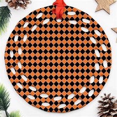 Halloween Black Orange Plaids Ornament (round Filigree)