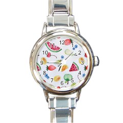 Fruit Summer Vitamin Watercolor Round Italian Charm Watch by Wegoenart