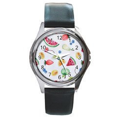 Fruit Summer Vitamin Watercolor Round Metal Watch by Wegoenart