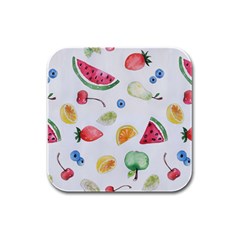 Fruit Summer Vitamin Watercolor Rubber Square Coaster (4 Pack) by Wegoenart