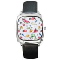 Fruit Summer Vitamin Watercolor Square Metal Watch by Wegoenart