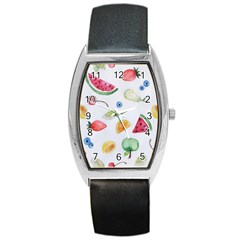 Fruit Summer Vitamin Watercolor Barrel Style Metal Watch by Wegoenart