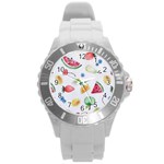 Fruit Summer Vitamin Watercolor Round Plastic Sport Watch (L) Front