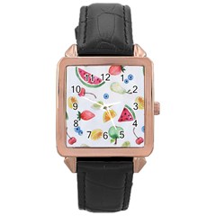 Fruit Summer Vitamin Watercolor Rose Gold Leather Watch  by Wegoenart