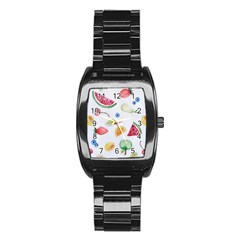 Fruit Summer Vitamin Watercolor Stainless Steel Barrel Watch by Wegoenart