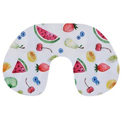 Fruit Summer Vitamin Watercolor Travel Neck Pillow by Wegoenart