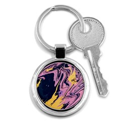 Pink Black And Yellow Abstract Painting Key Chain (round) by Wegoenart