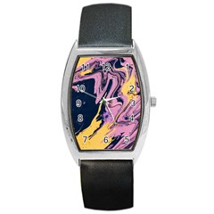 Pink Black And Yellow Abstract Painting Barrel Style Metal Watch by Wegoenart