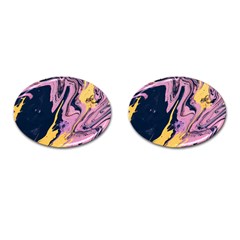 Pink Black And Yellow Abstract Painting Cufflinks (oval) by Wegoenart