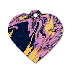 Pink Black And Yellow Abstract Painting Dog Tag Heart (one Side) by Wegoenart