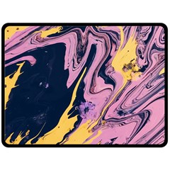 Pink Black And Yellow Abstract Painting Fleece Blanket (large)  by Wegoenart