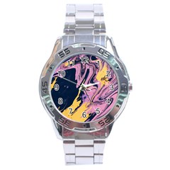 Pink Black And Yellow Abstract Painting Stainless Steel Analogue Watch by Wegoenart