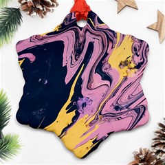 Pink Black And Yellow Abstract Painting Ornament (snowflake) by Wegoenart