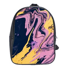 Pink Black And Yellow Abstract Painting School Bag (xl) by Wegoenart