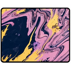 Pink Black And Yellow Abstract Painting Double Sided Fleece Blanket (medium)  by Wegoenart