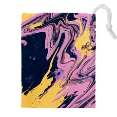 Pink Black And Yellow Abstract Painting Drawstring Pouch (4xl) by Wegoenart