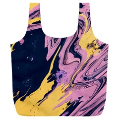 Pink Black And Yellow Abstract Painting Full Print Recycle Bag (xxl) by Wegoenart