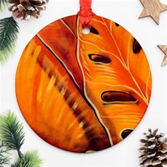 Orange Leaves Nature Pattern Ornament (round) by Wegoenart