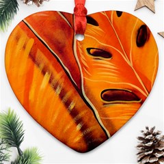 Orange Leaves Nature Pattern Ornament (heart) by Wegoenart