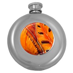 Orange Leaves Nature Pattern Round Hip Flask (5 Oz) by Wegoenart