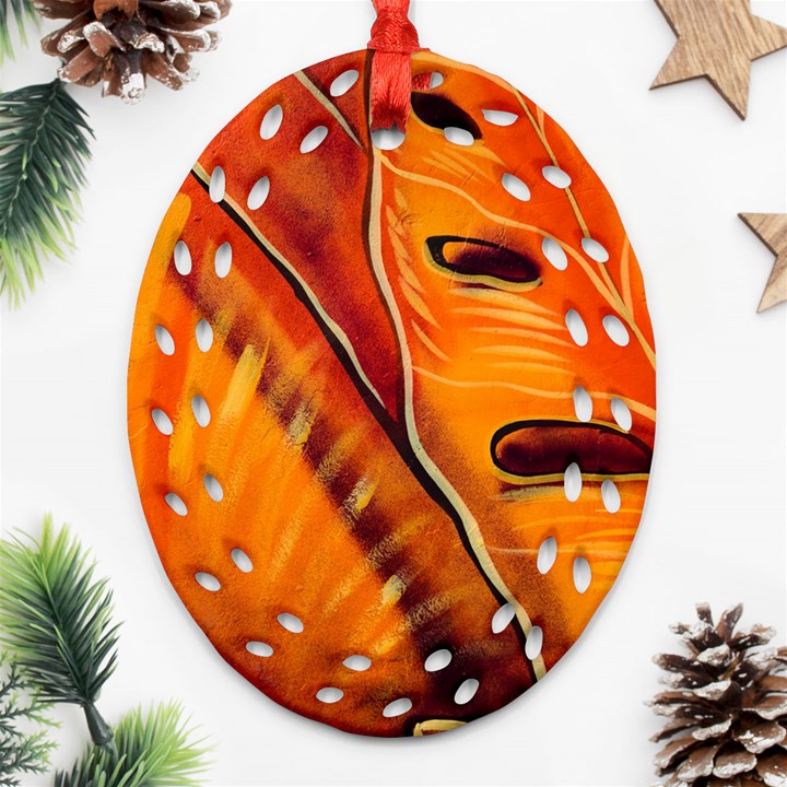 Orange Leaves Nature Pattern Ornament (Oval Filigree)