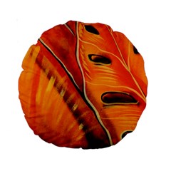 Orange Leaves Nature Pattern Standard 15  Premium Round Cushions