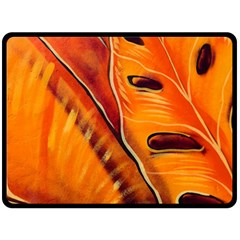 Orange Leaves Nature Pattern Double Sided Fleece Blanket (large) 