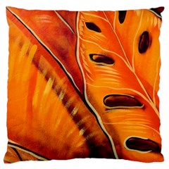 Orange Leaves Nature Pattern Large Flano Cushion Case (two Sides) by Wegoenart