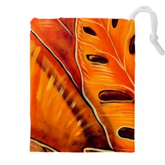 Orange Leaves Nature Pattern Drawstring Pouch (5xl) by Wegoenart