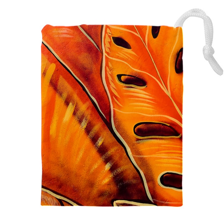 Orange Leaves Nature Pattern Drawstring Pouch (5XL)