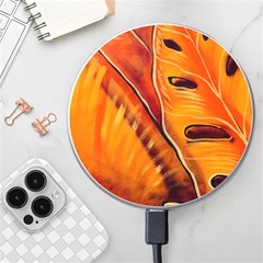 Orange Leaves Nature Pattern Wireless Charger by Wegoenart