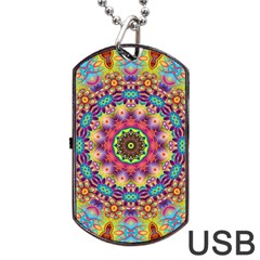 Rosette Mandala Ornament Wallpaper Dog Tag Usb Flash (two Sides) by Wegoenart