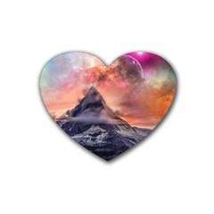 Mountain Cosmos Universe Nature Rubber Heart Coaster (4 Pack) by Wegoenart